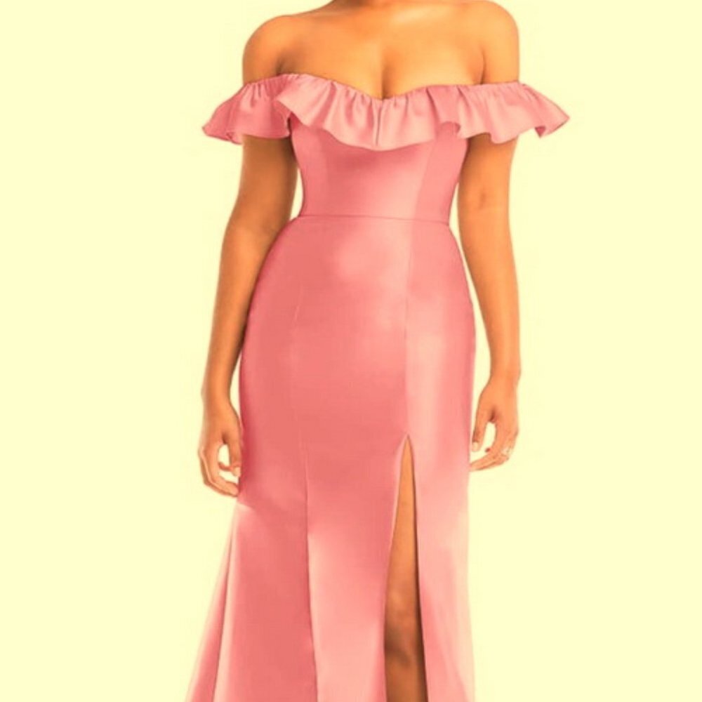 Alfred Sung Powder Pink Off Shoulder Ruffle Gown D836